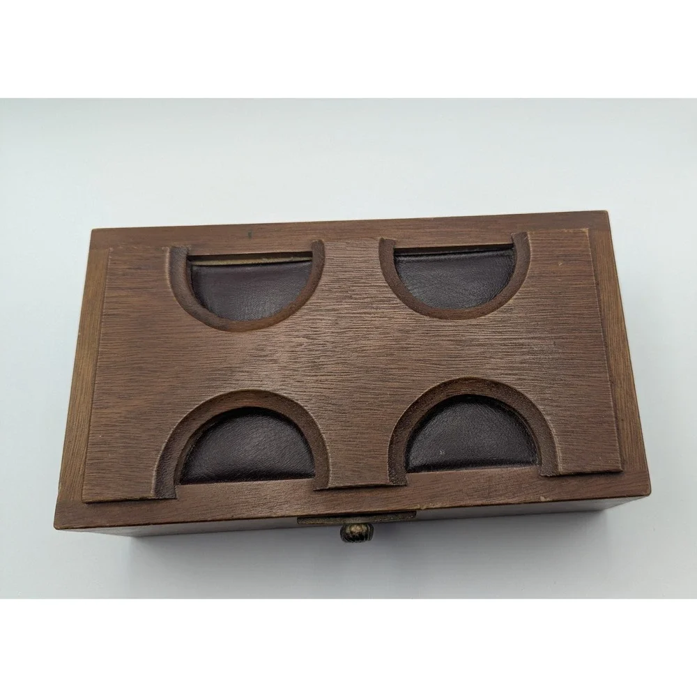 Vintage Japanese Brutalist Wooden Musical Jewelry Box Mid Century Modern Mustard